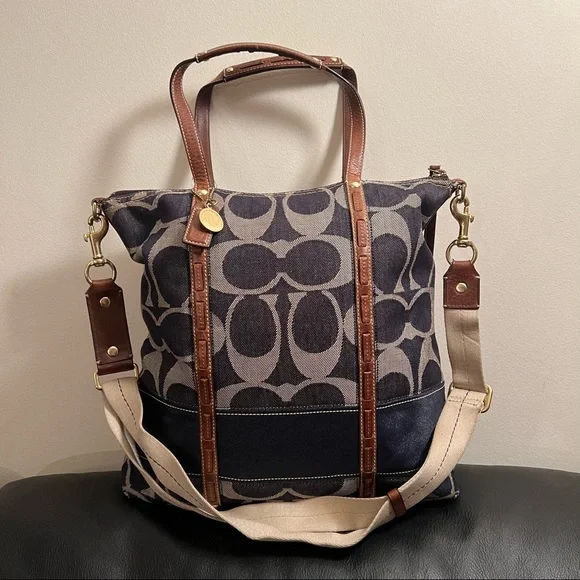 バッグ Coach Mega Signature Denim hand Bag Coach Swinger Shoulder Bag in Signature Denim, LH/Deep Blue